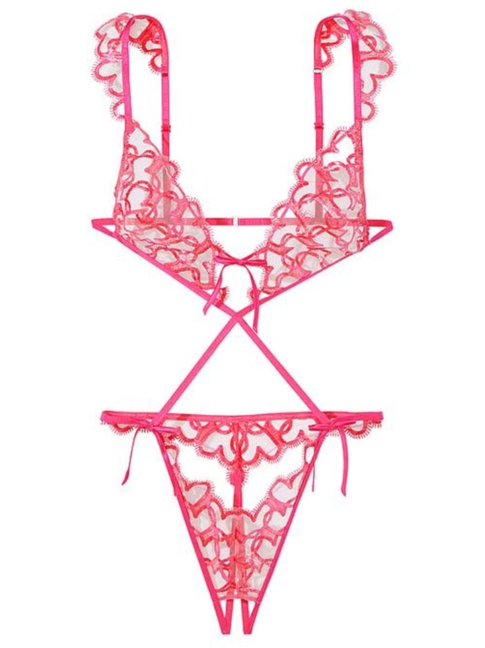 NEW! Victorias Secret Shimmer Hearts crotchless teddy